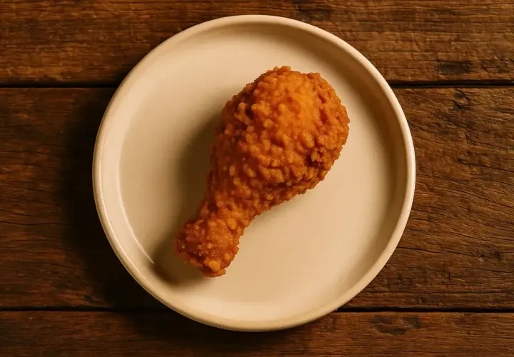 Chrupiący kurczak z KFC na talerzu. Zastanawiasz się nad frytki KFC kcal?
